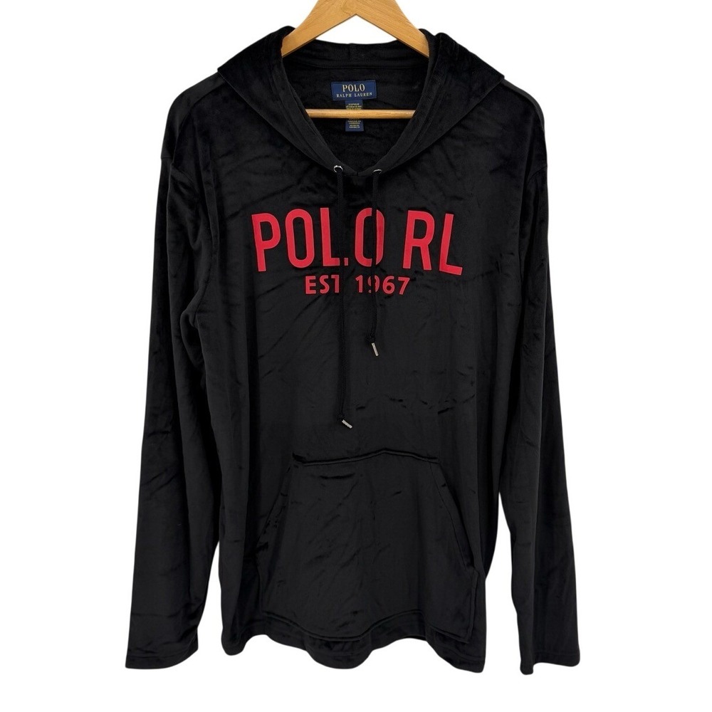 Polo Ralph Lauren Mens Large Velour Hoodie Sleepwear Big Logo Loungewear‎ Cozy